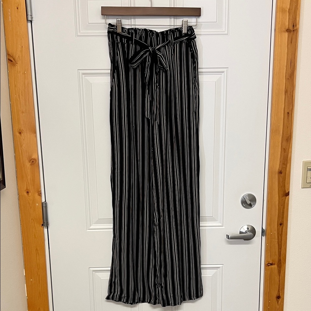 Black and White Striped Wide-Leg Pants
